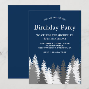 Invitation Pins couverts de neige Marine Bleu fête d'annivers