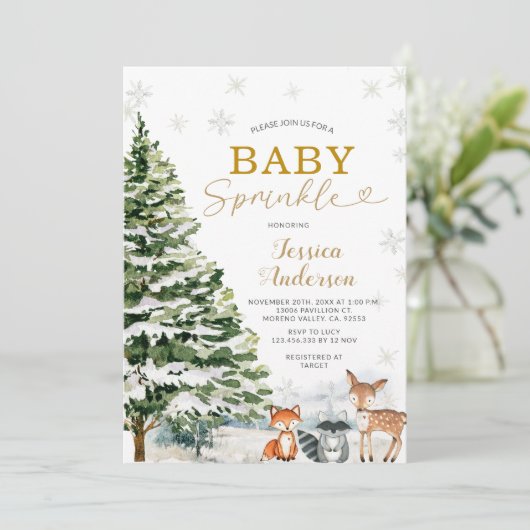 Invitation Pins d'animaux rustiques Noël Bébé Parsemer (Debout devant)