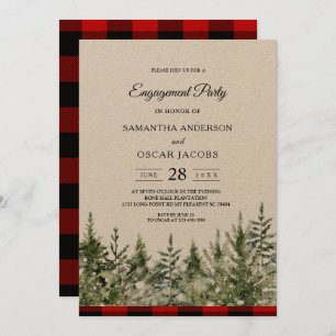 Invitation Pins d'aquarelle Kraft et buffle rouge Plaid