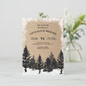 Invitation Pins de bois Mariage hivernal neige (Debout devant)