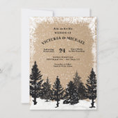 Invitation Pins de bois Mariage hivernal neige (Devant)