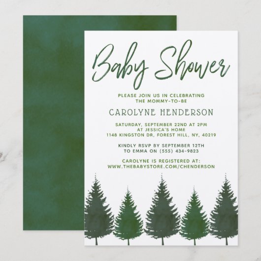 Invitation Pins de bois simples Baby shower verdoyant (Devant / Derrière)
