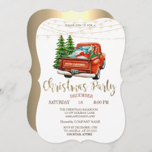 Invitation Pins de Camion Rouge, Lumières Gold Christmas Part