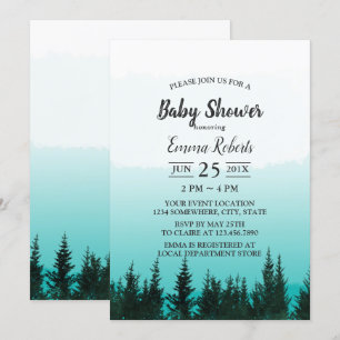 Invitation Pins de forêt Élégant Baby shower d'aquarelle