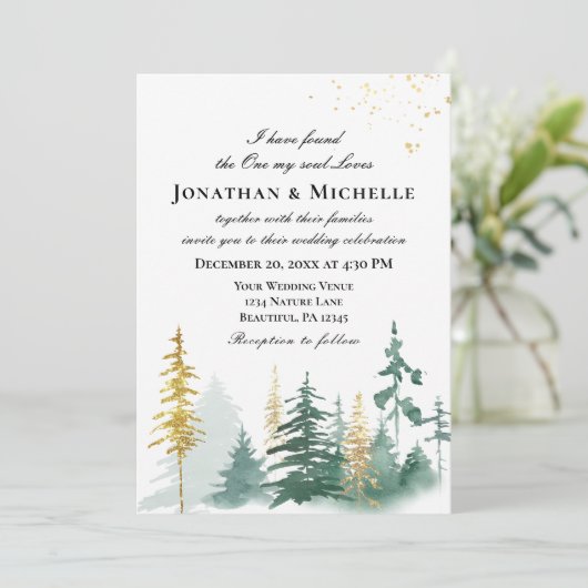 Invitation Pins de forêt tout en un Mariage chrétien (Debout devant)