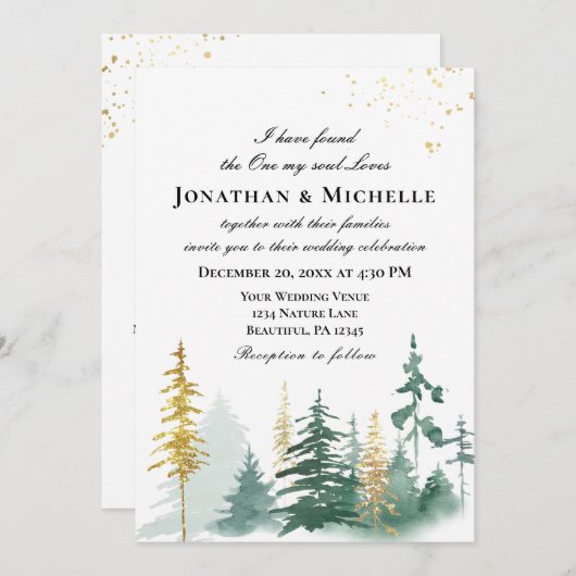 Invitation Pins de forêt tout en un Mariage chrétien (Devant / Derrière)