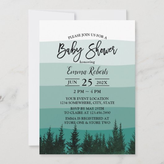 Invitation Pins de forêt Turquoise Baby shower à rayures (Devant)
