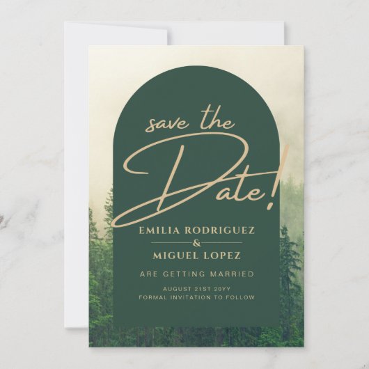 Invitation Pins de la forêt verte Mariage SAVE DATE (Devant)