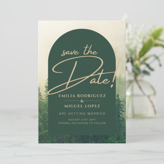 Invitation Pins de la forêt verte Mariage SAVE DATE (Debout devant)