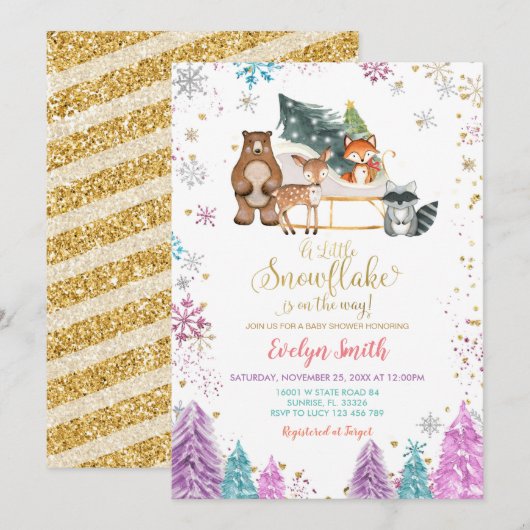 Invitation Pins de Noël Hiver Baby shower des bois (Devant / Derrière)