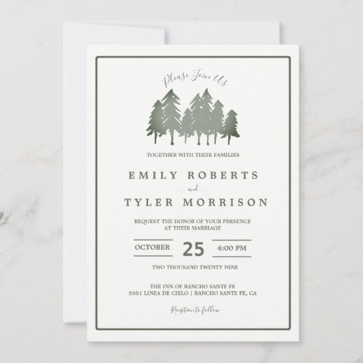 Invitation Pins de Sage Rustique Mariage forestier (Devant)