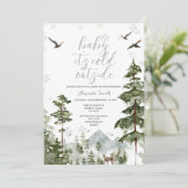 Invitation Pins d'hiver Arbres froids dehors du Baby shower (Debout devant)