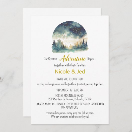 Invitation Pins d'hiver rustique neige extérieure Mariage (Devant / Derrière)