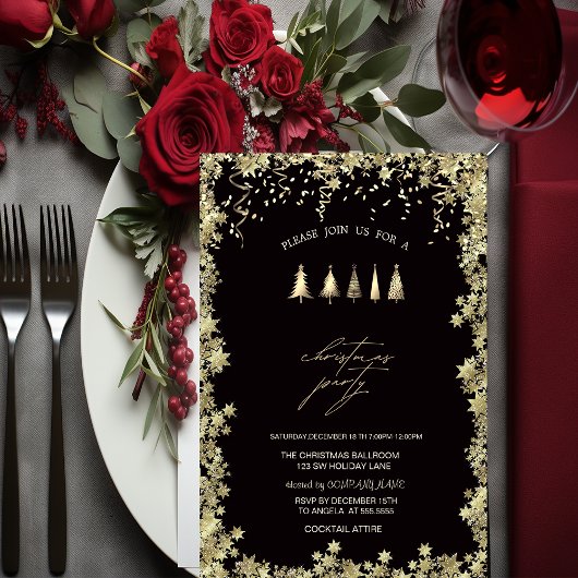 Invitation Pins d'or Festive, Fête de Noël des étoiles