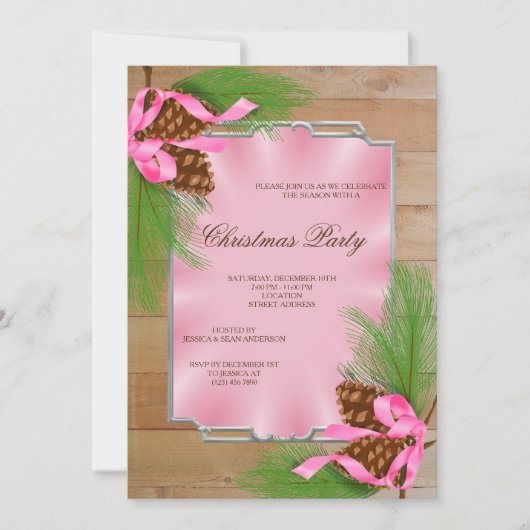 Invitation Pins en bois encadrés cônes et ruban Noël (Devant)