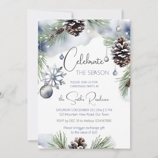Invitation Pins enneigés à la fête de Noël (Devant)
