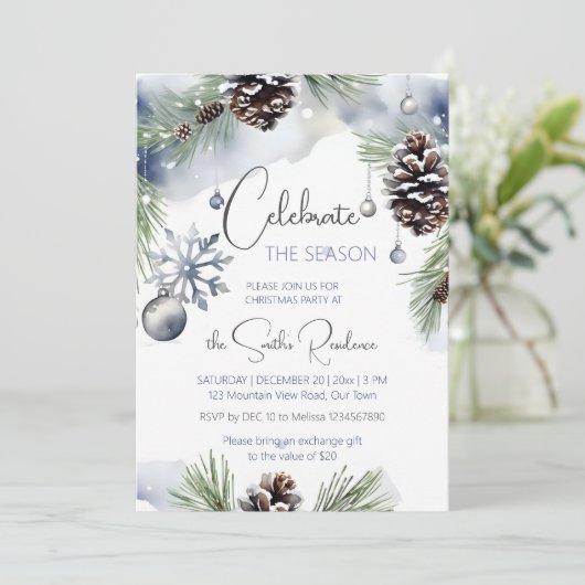 Invitation Pins enneigés à la fête de Noël (Debout devant)