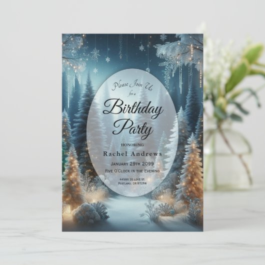 Invitation Pins givrés en hiver lueur fête d'anniversaire (Debout devant)