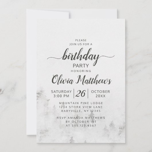 Invitation Pins givrés Rustique White Mountain fête d'anniver (Devant)