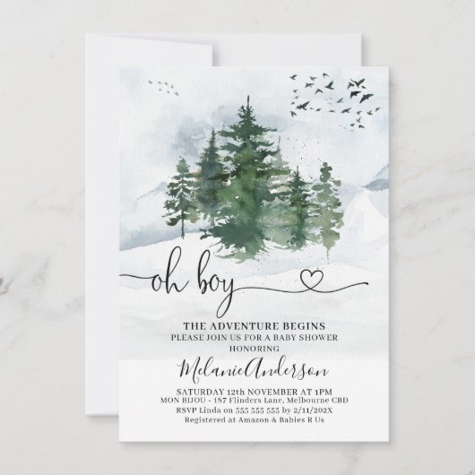 Invitation Pins L'aventure commence le Baby shower (Devant)