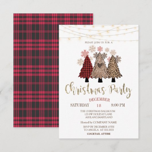 Invitation Pins, Lumières, Buffalo Plaid Christmas Party (Devant / Derrière)