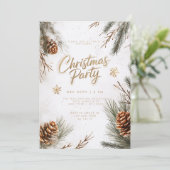 Invitation Pins neigeux Pinecones Snowflakes Gold Christmas (Debout devant)