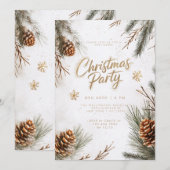 Invitation Pins neigeux Pinecones Snowflakes Gold Christmas (Devant / Derrière)