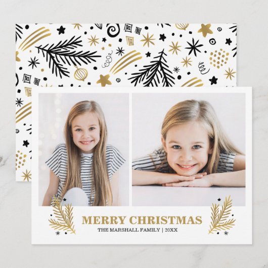 Invitation Pins Noir Blanc Or Gourmeux Noël 2 photo (Devant / Derrière)