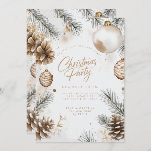 Invitation Pins Pinecones Ornements Boho moderne Noël (Devant / Derrière)