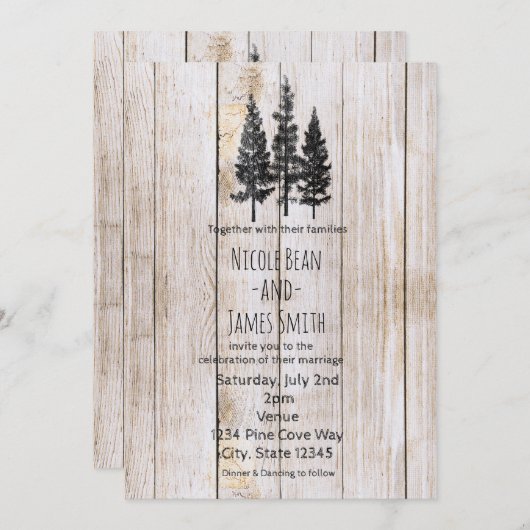 Invitation Pins rustiques Bois Mariage campagnard simple (Devant / Derrière)