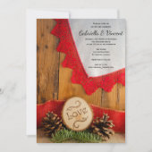 Invitation Pins rustiques et dentelle rouge Mariage d'hiver (Devant)