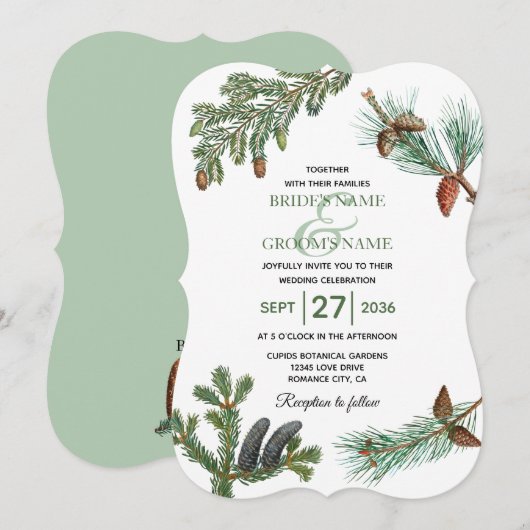Invitation Pins rustiques Mariage de verdure forestière (Devant / Derrière)