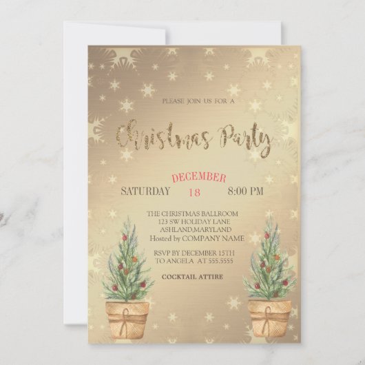 Invitation Pins, Soirée de Noël Or (Devant)