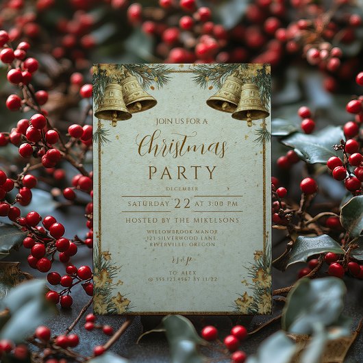 Invitation Pins Verdure Cloches Dorées