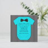 Invitation Pinstripe Black Blue Baby Boy Douche (Debout devant)