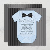 Invitation Pinstripe Black Blue Baby Boy Douche (Devant / Derrière)