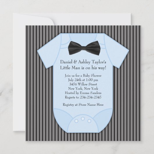 Invitation Pinstripe Black Blue Baby Boy Douche (Devant)