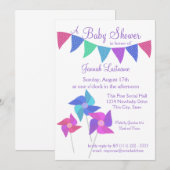 Invitation Pinwheel et Polka Dot Pennants Baby shower (Devant / Derrière)