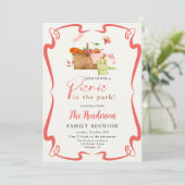 Invitation Pique-nique amusant rouge d'été dans le parc réuni (Debout devant)