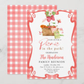 Invitation Pique-nique amusant rouge d'été dans le parc réuni (Devant / Derrière)