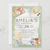 Invitation Pique-nique Aquarelle Anniversaire En vichy Bleu (Devant)