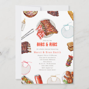 Invitation Pique-nique BBQ Bibs & Ribs Fête bébé neutre