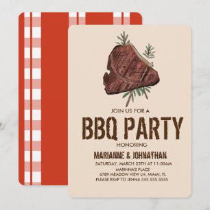 Invitation Pique-nique BBQ Party Grillade Steak Dessiné à la