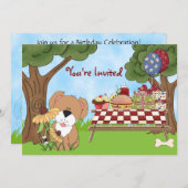 Invitation Pique-nique d'Anniversaire de Chien mignon ~ Fille (Devant / Derrière)