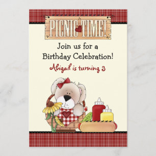 Invitation Pique-nique d'Anniversaire de Chien mignon ~ Fille