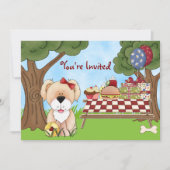 Invitation Pique-nique d'Anniversaire de Chien mignon ~ Fille (Devant)