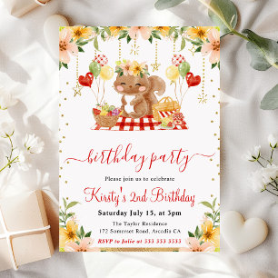Invitation Pique-nique d'anniversaire de l'écureuil de la for