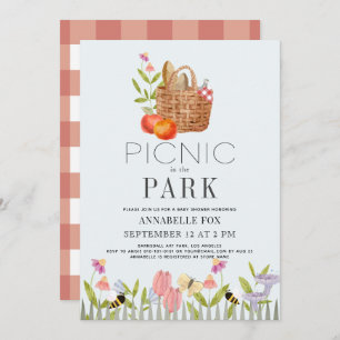Invitation Pique-nique dans le Baby shower floral Park Basket
