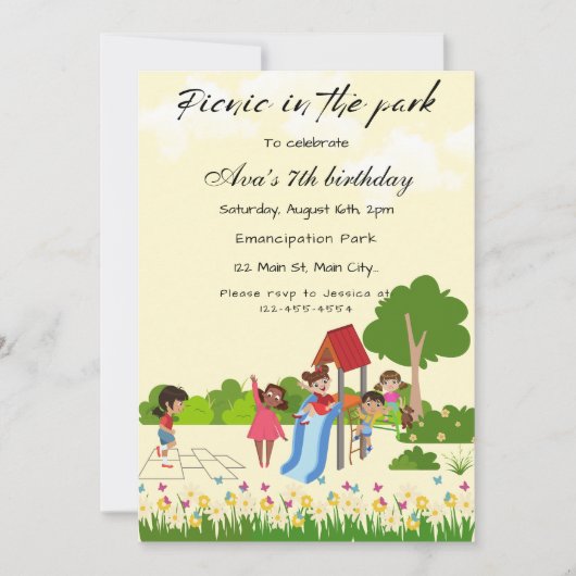 Invitation Pique-Nique Dans Le Parc Anniversaire (Devant)