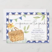 Invitation Pique-nique dans le parc été bleu garçon fête d'an (Devant)